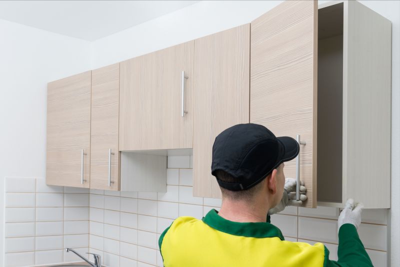 Expert installing cabinets in a modern kitchen